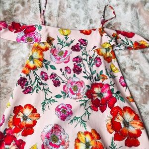 Pink floral cold off the shoulder tank